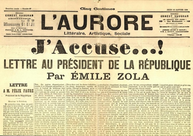 J Accuse Emile Zola critique the wrongful conviction of Alfred Dreyfuss of treason solely as a Jew he made the perfect scapegoat behind which the General staff of the French Army could conceal perfidy of one of their own royalties as anti-Semitism played a high motivating factor in belief that Alfred Dreyfuss was guilty as Jews were rumored to be of untrustworthy nature and not loyal to the state. This was played up in his trial but in the end Alfred Dreyfuss became the only man ever released and exonerated after being imprisoned on Devil’s Island Prison.