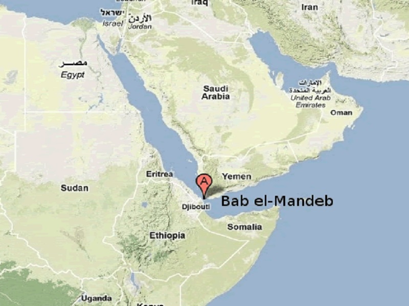 Bab el Mandeb Strait located at the southern end of Red Sea near western edge of Yemen which controls land overlooking the waterway which allows for blocking passage from Red Sea and Mediterranean Sea traffic from through Egyptian financial collapse without fees collected from the Suez Canal made useless if Bab el Mandeb shuttered also making the Port at Eilat Israel closed from its access to Indian Ocean and Pacific Ocean and all of Asia and the west coast of the United States, Canada and South and Central America.