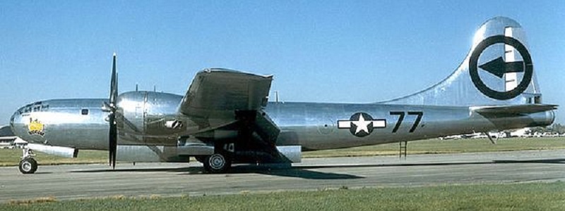 Silverplate B-29 Superfortress Bockscar of the 509th Composite Group which dropped an atomic bomb on Nagasaki piloted by Major Charles W. Sweeney