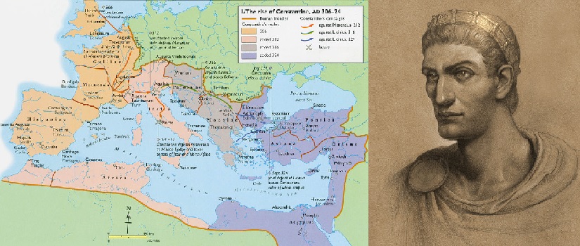 Emperor and Pope Constantine the Great with Map of Conquest Preserving the Byzantine Empire