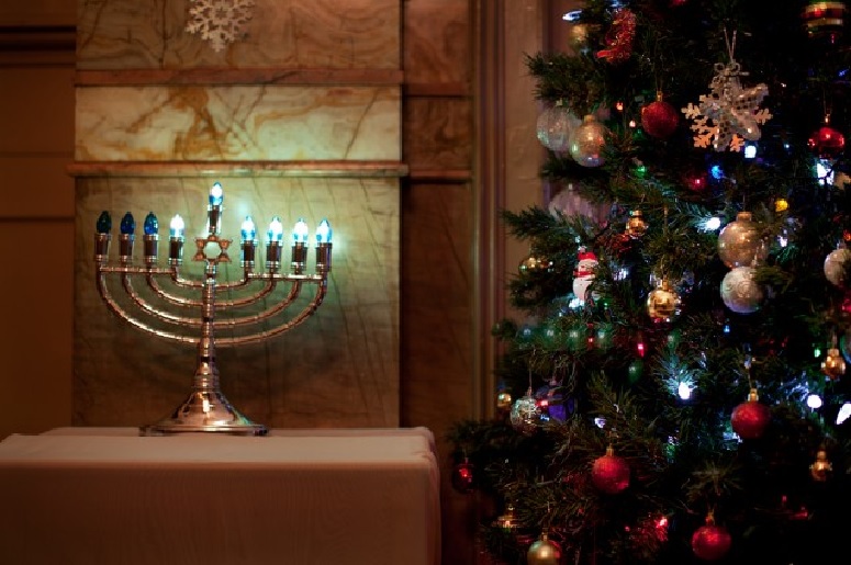 Christmas tree and Hanukkah Hanukkiah