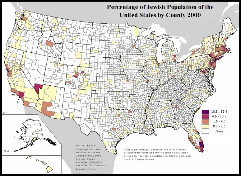 Percentage of Jewish Population of the United States by County 2000