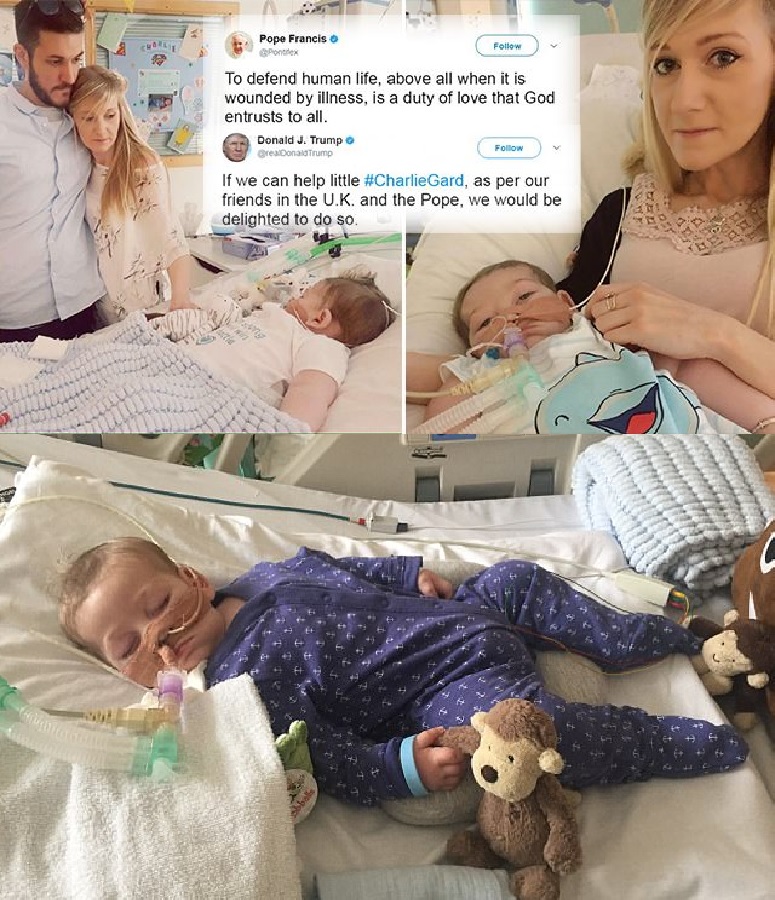 Charlie Gard with Tweets of Pope Francis and President Donald Trump
