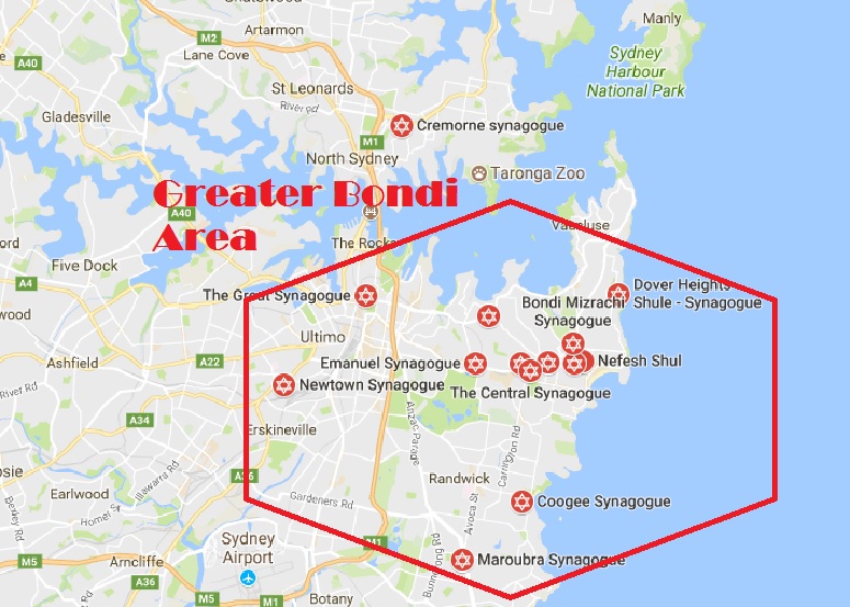 Synagogues in Greater Bondi Area Where Danger of Terrorist Attacks are Potentially Imminent
