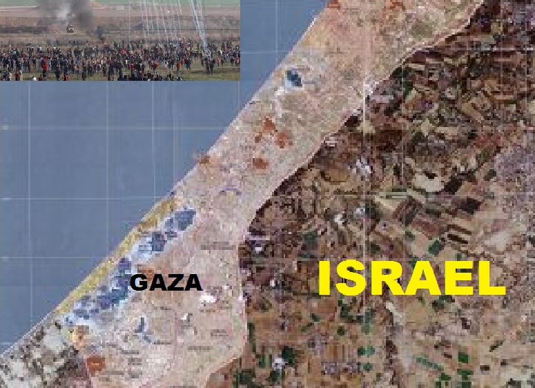 Gaza-Israel Map with Rioting Image Insert