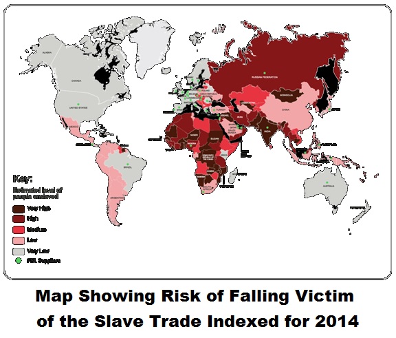 Map Showing Risk of Falling Victim of the Slave Trade Indexed for 2014