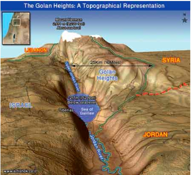 Topographic Map of Golan Heights and Jordan River Valley